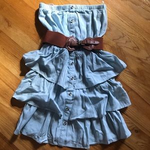 Baby blue strapless dress